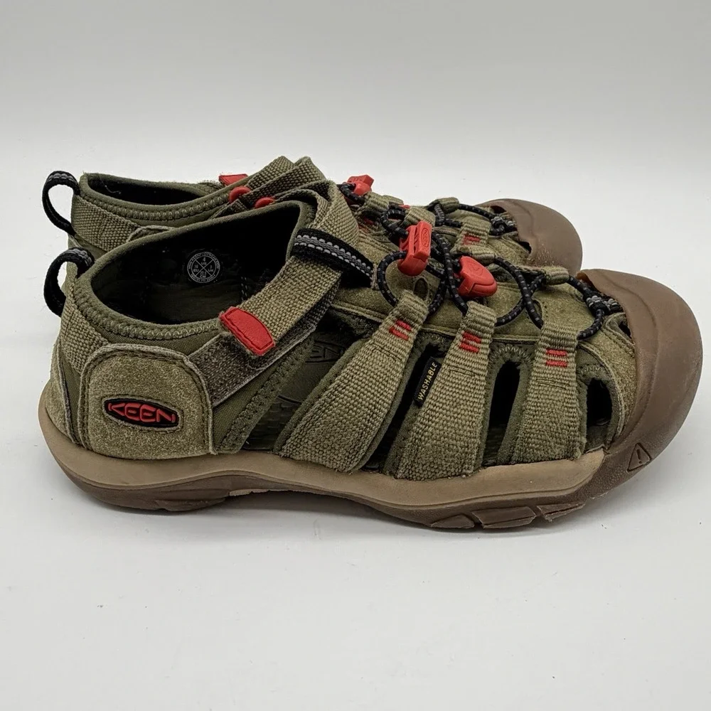 Keen Sandals Kids Sz 4 Olive Orange Newport H2 Closed-Toe Hiking Hook & Loop